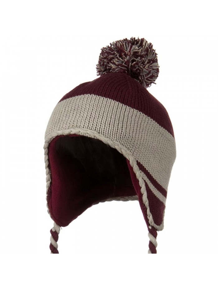 Peruvian Style Knit with Ear Flap Ski Beanie - Maroon Grey W30S23F - CI110PN33MV