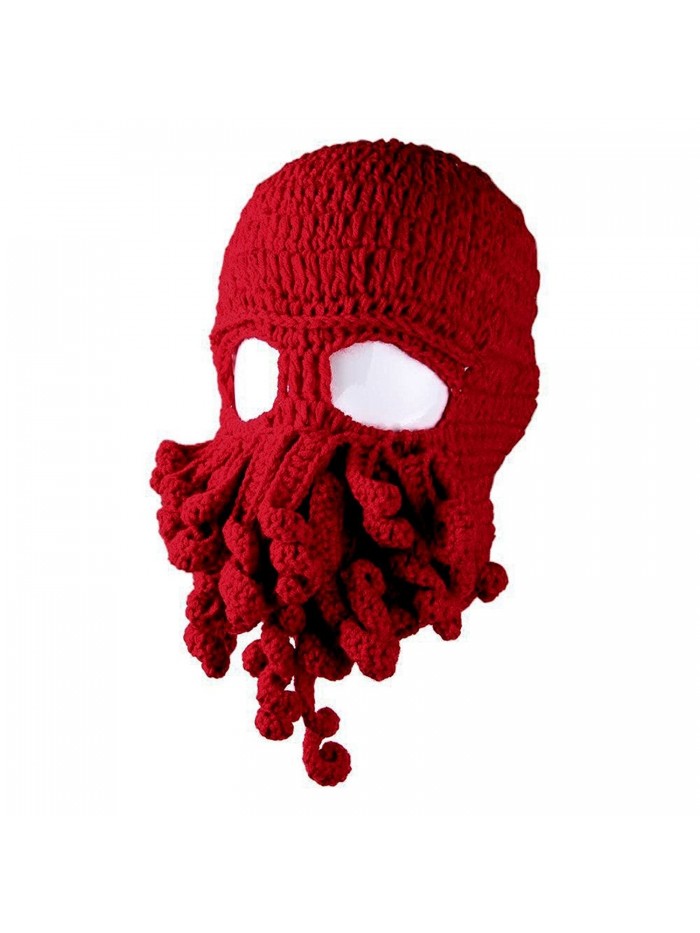 Amurleopard Unisex Barbarian Knit Beanie Octopus (One Size- Red) - C117X0M35GX