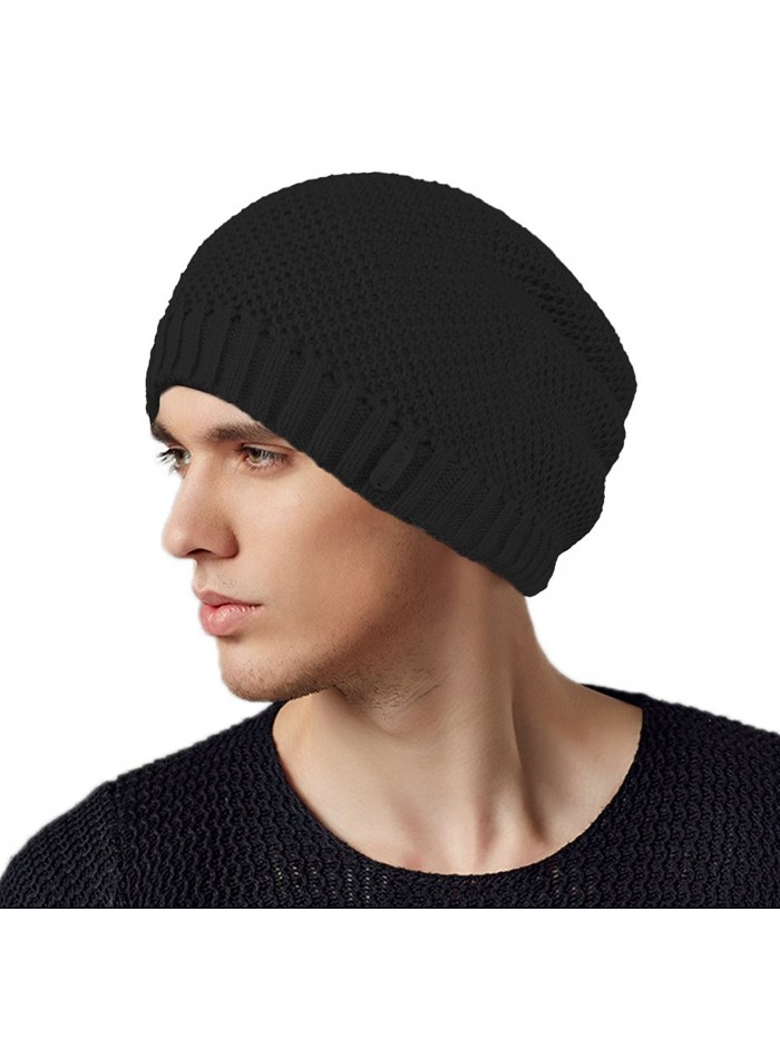 Original One Winter Stocking Cuff Beanie Fleece Lined Knit Hat Baggy Slouchy Skull Ski Cap - Black - CZ127B5EA5N