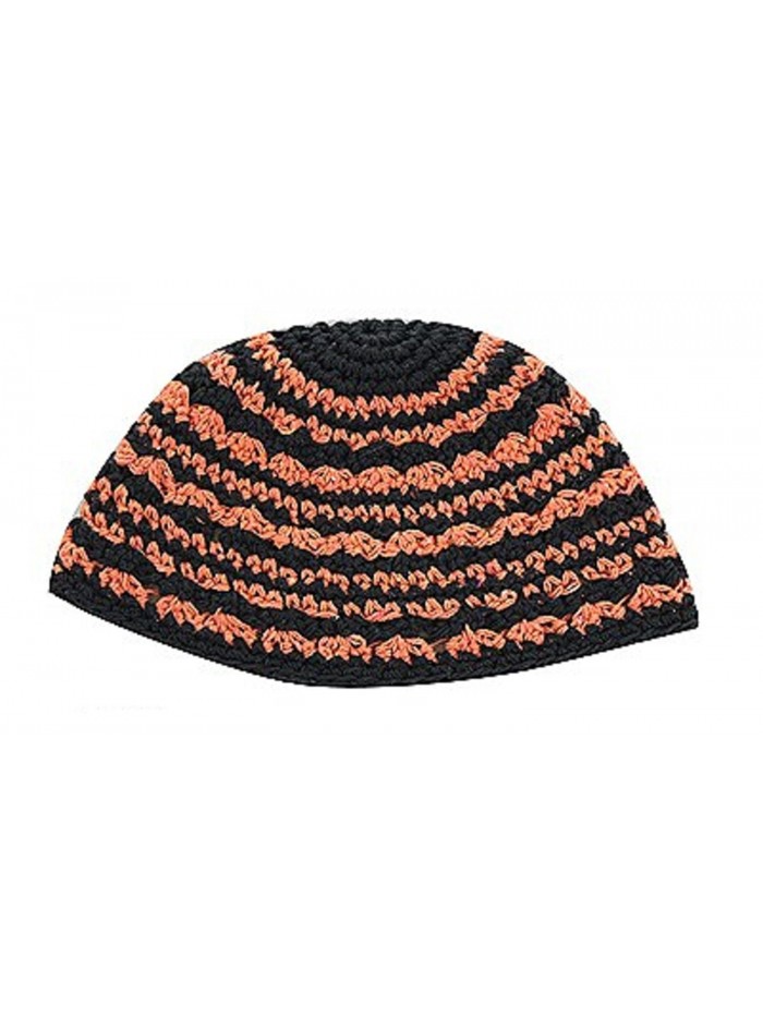 Art Judaica Knitted Yarmulka Kippah Serugah Black Orange Design - Size 8.5" - CR12LWSNEBH