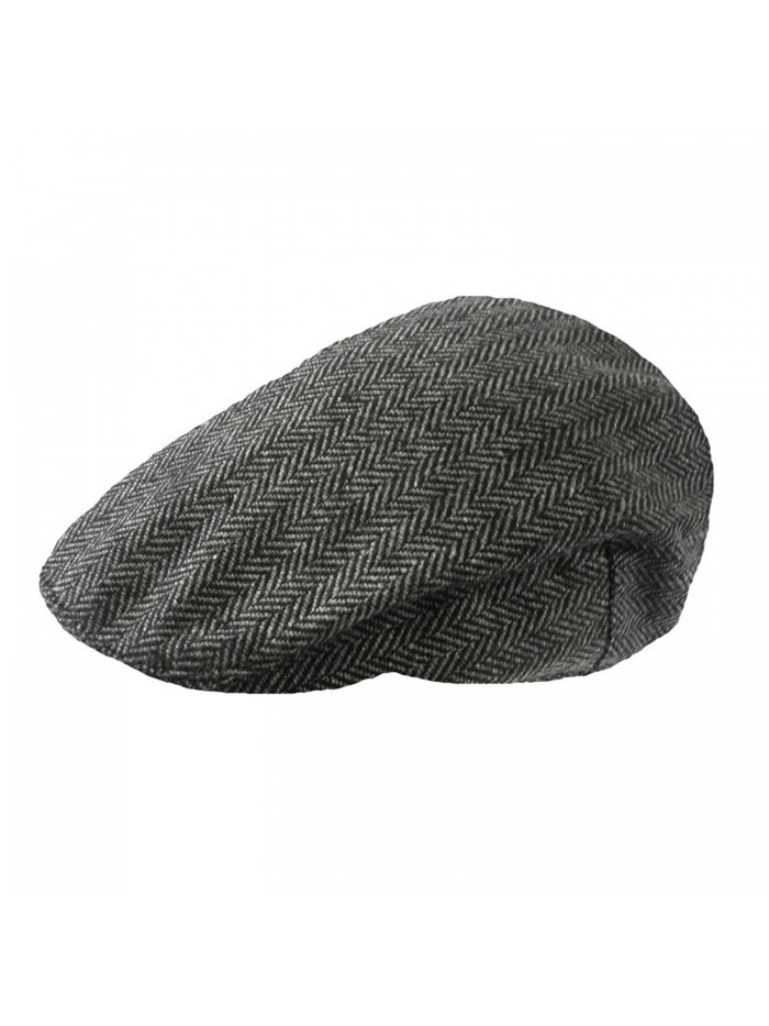 TOSKATOK Men's Tweed Flat Cap - Grey Herringbone - CC11DZIM5YF