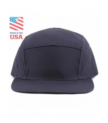 THE HAT DEPOT Cotton Twill 5 Panel Flat Brim Genuine Leather Brass Biker Board Cap - Navy - CY12F1LSFBZ