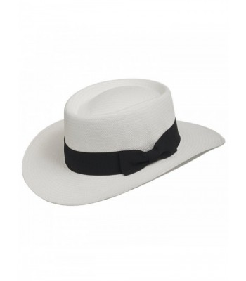 Ultrafino Gambler Links Elegant Golf Dress Straw Panama Hat With Stylish Black hatband - White - CF12EGA8MYL