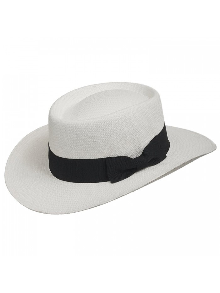 Ultrafino Gambler Links Elegant Golf Dress Straw Panama Hat With Stylish Black hatband - White - CF12EGA8MYL