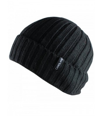 CAMOLAND Men's Fleece Wool Cable Knit Winter Beanie Hat - Black - CS1860UQ78C