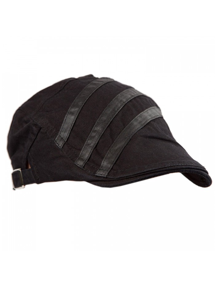 Ts Cotton Viscose 3-Strip Men's Gatsby Cap Newsboy Ivy Hat - Black - CX128KOYSIJ