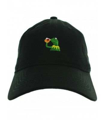 Kermit the frog hat Sipping Tea Embroidered Baseball Cap - Black - CY17WUTZR52