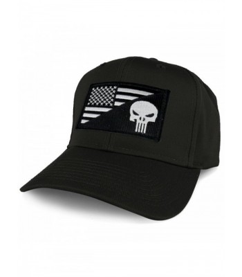 Armycrew XXL Oversize Black White Punisher USA Flag Patch Solid Baseball Cap - Black - C21804LRELI