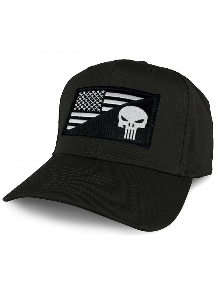 Armycrew XXL Oversize Black White Punisher USA Flag Patch Solid Baseball Cap - Black - C21804LRELI