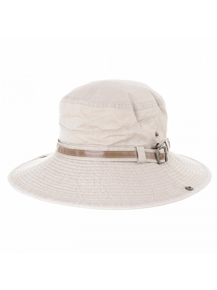 WITHMOONS boonie Bush Hat Wide Brim Faux Leather Band Side Snap DW8340 - Beige - CH12HS7EZR3