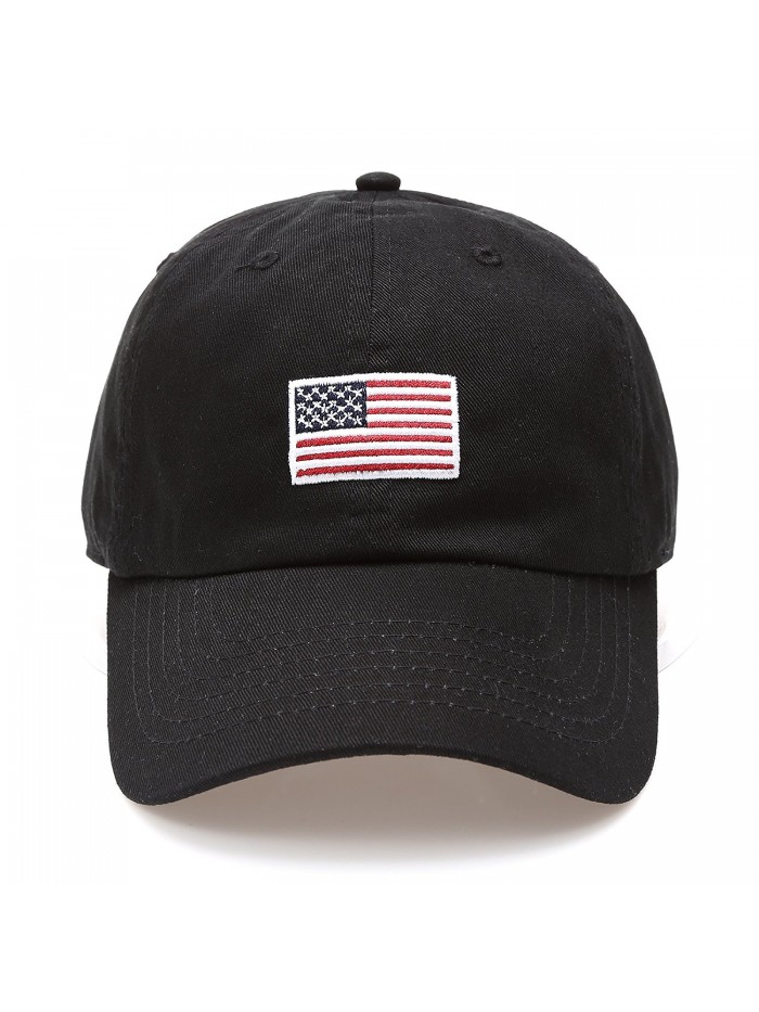 MIRMARU USA American Flag Embroidered 100% Cotton Adjustable Strap Baseball Cap Hat - Flag - Black - CL1822UONI9