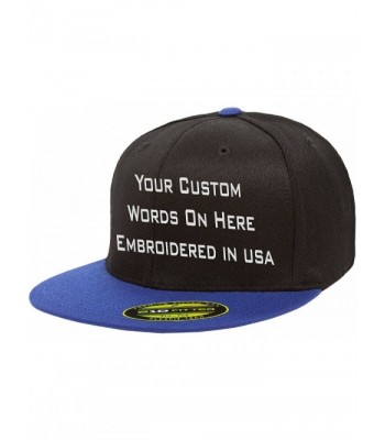 UNAMEIT Custom Flexfit 210. Personalized Hat. Embroidered. Your Text.Fitted Flat Bill - Black/Royalbluebill - CD1887803L5