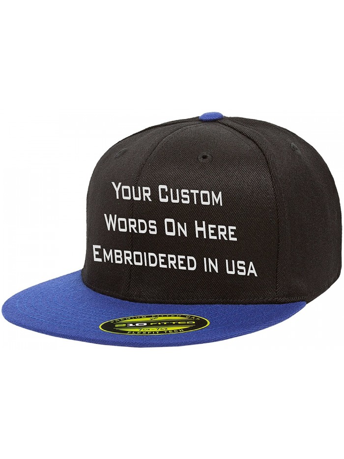 UNAMEIT Custom Flexfit 210. Personalized Hat. Embroidered. Your Text.Fitted Flat Bill - Black/Royalbluebill - CD1887803L5