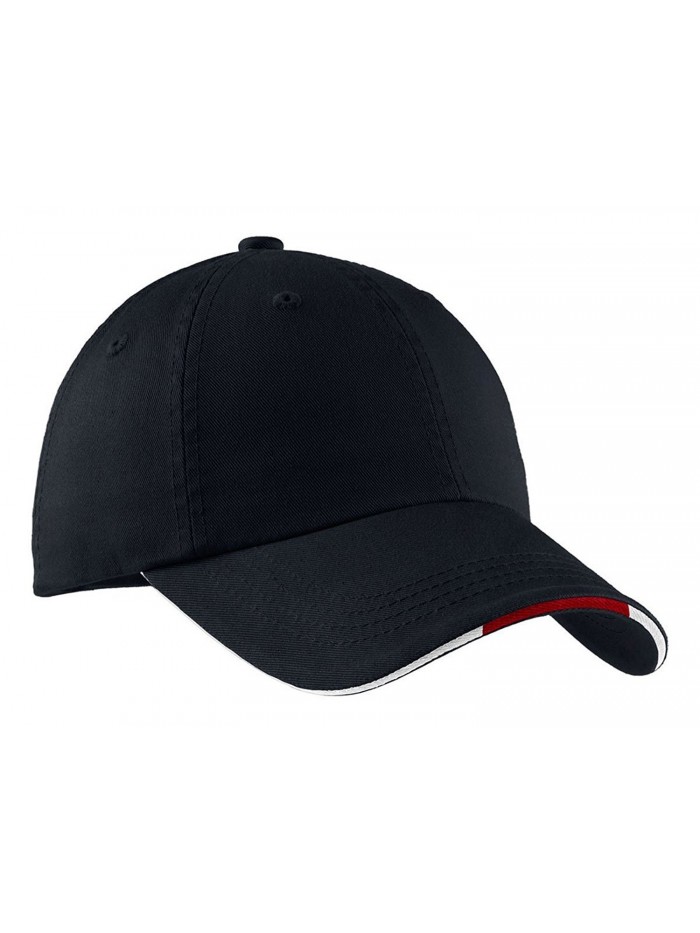 Port Authority Men's Sandwich Bill Cap with Striped Closure - Classic Navy/Red/White - C011459PTEB