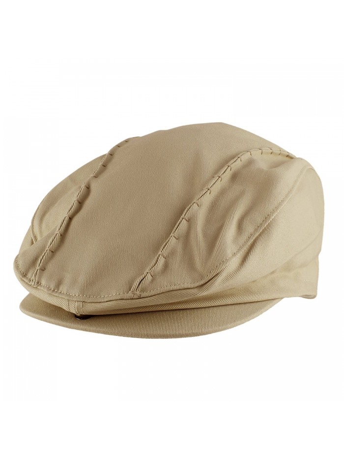 Morehats Stitched Flat Cap Cabbie Hat Gatsby Irish Hunting Newsboy Beret - Beige - CC11LLY6XDT