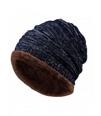 Winter Soft Thick Knitting Skull Cap Fashion Beanie Hat Warm Slouchy Beanies Hat - Navy Blue - C5187HA993Q