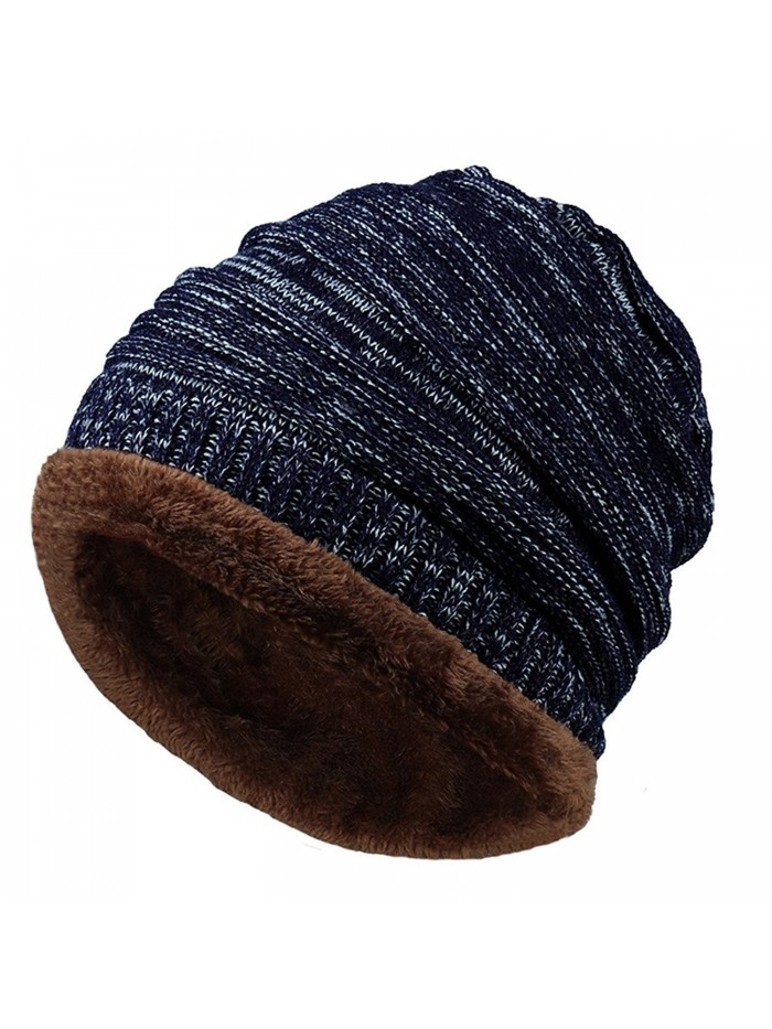 Winter Soft Thick Knitting Skull Cap Fashion Beanie Hat Warm Slouchy Beanies Hat - Navy Blue - C5187HA993Q