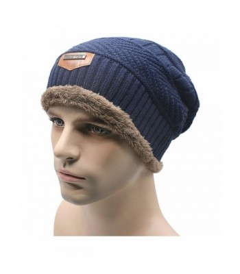 ALL IN ONE CART Men's Winter Knit Skull Cap Wool Warm Slouchy Beanies Hat Scarf Set - Blue-1 - CA187CN0R56