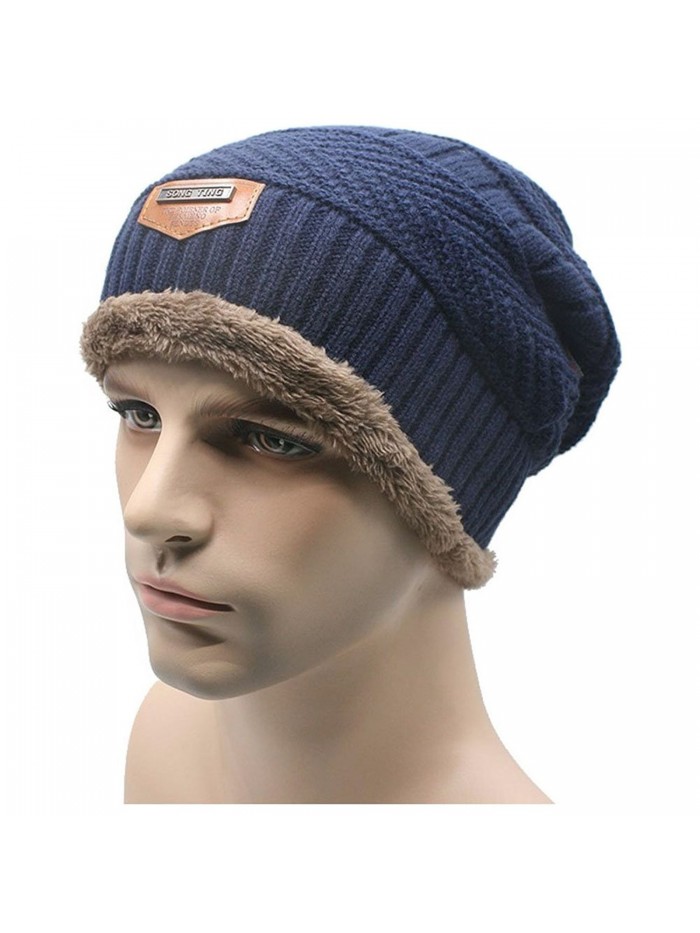 ALL IN ONE CART Men's Winter Knit Skull Cap Wool Warm Slouchy Beanies Hat Scarf Set - Blue-1 - CA187CN0R56