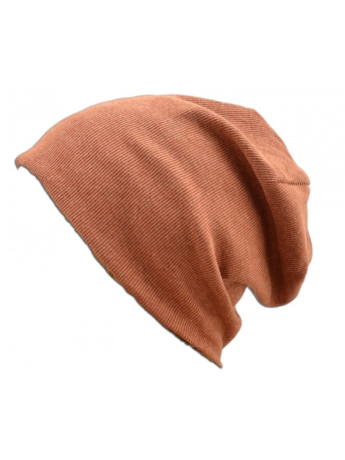 Oversized Cotton Beanie Slouch Hat Ski Snowboard Hat Ribbed - Orange - CE11HZHJZRR