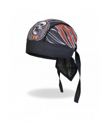 Stiches Wing Winged Skull Black Orange White Pinstripe Head Wrap Durag Biker - C112DAAABS1