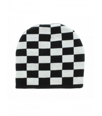 Black & White Checkered Embroidered Beanie - Black - C311QDMYFHP