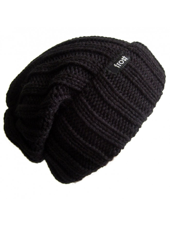 Frost Hats Fall Winter Unisex Slouchy Rolled Cuff Hat Beanie Frost Hats - Black - C511BH7MG2R