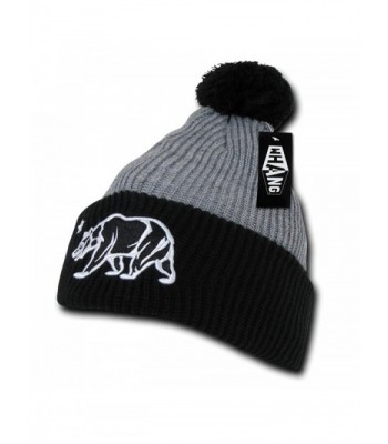 WHANG Stylish California Bear Pom Pom Cuffed Winter Beanie Skall Cap - Heather Grey-Black - CB11INH071B