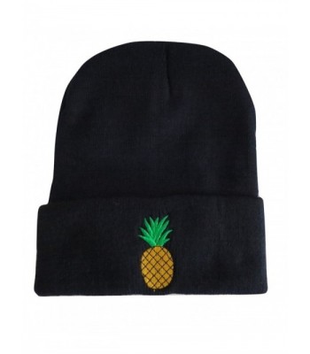 Pineapple Embroidered Knit Skull Cap Winter Hat Beanie by TrendyLuz - Black - CM186QAG6X8