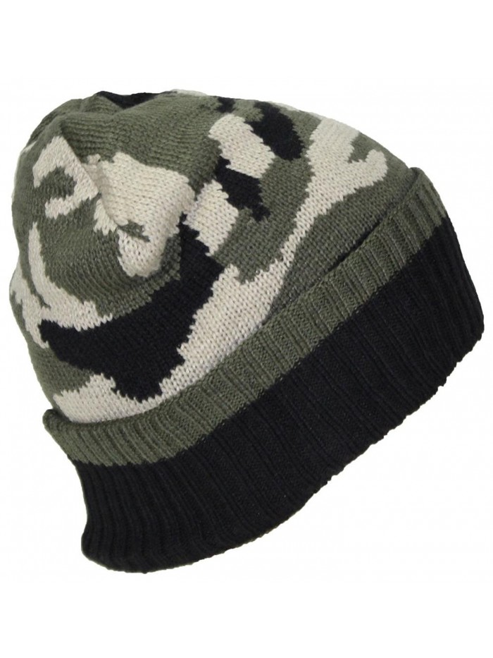 Best Winter Hats Cuffed Camouflage Beanie W/Lining (One Size) - Green Woodland - CM188C0T3ST