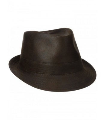 Henschel Men's Faux Ultra-Suede Leather Fedora with Satin Lining - Distressed Brown - C311CUVVSI7