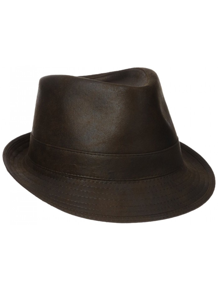 Henschel Men's Faux Ultra-Suede Leather Fedora with Satin Lining - Distressed Brown - C311CUVVSI7