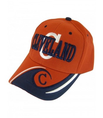 Cleveland Men's C Wave Pattern Adjustable Baseball Cap - Red/Navy - C4186ZGESHG