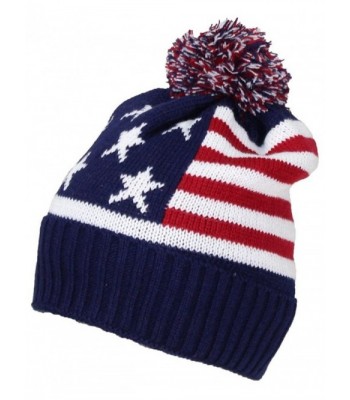 Best Winter Hats Adult American Flag Cuffed Knit Beanie W/Pom Pom (One Size) - CR188ZTIAOY