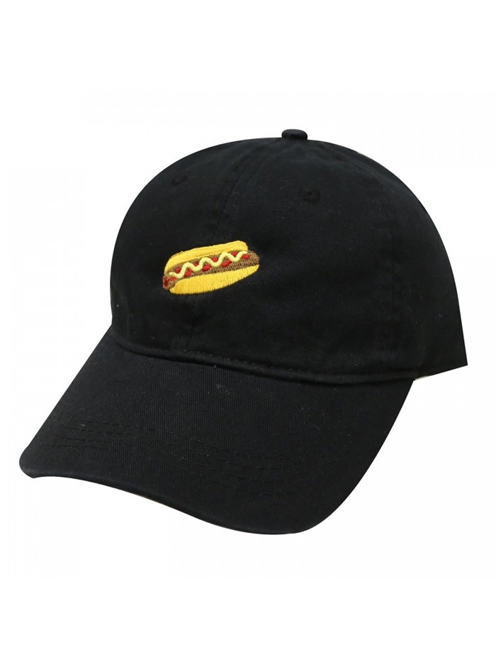 City Hunter C104 Hotdog Cotton Baseball Dad Caps 14 Colors - Black - CB12LQ2GBC3