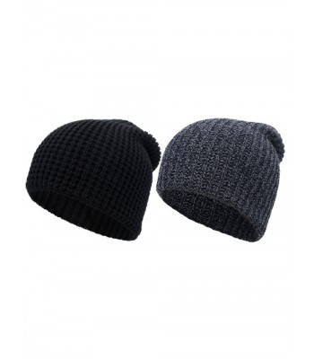 Simplicity Men / Women's Thick Stretchy Knit Slouchy Skull Cap Beanie - 2 Pack_black/Black - CR12NRYD99W