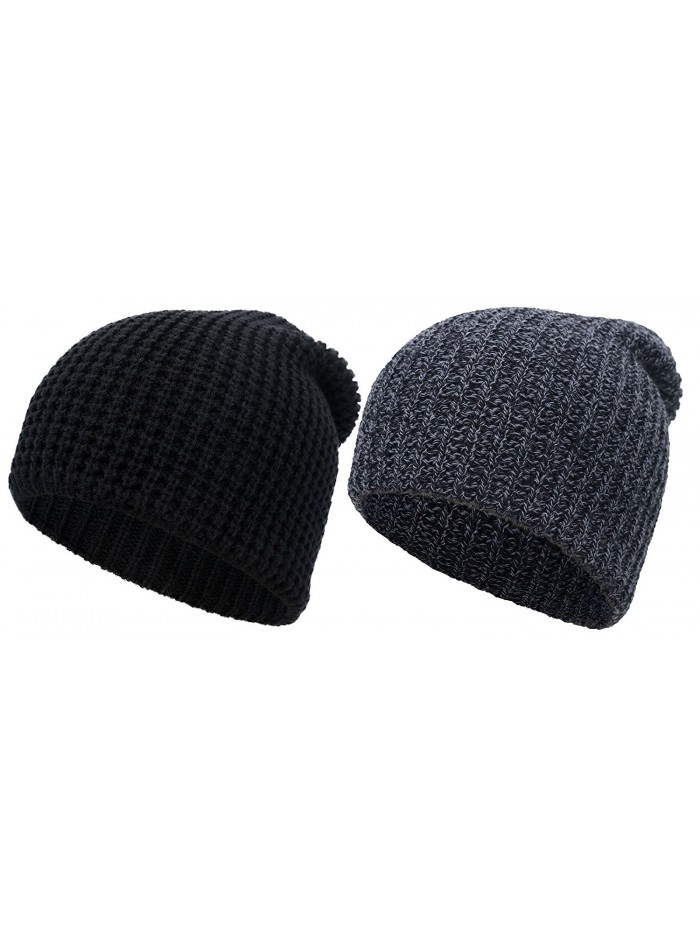 Simplicity Men / Women's Thick Stretchy Knit Slouchy Skull Cap Beanie - 2 Pack_black/Black - CR12NRYD99W