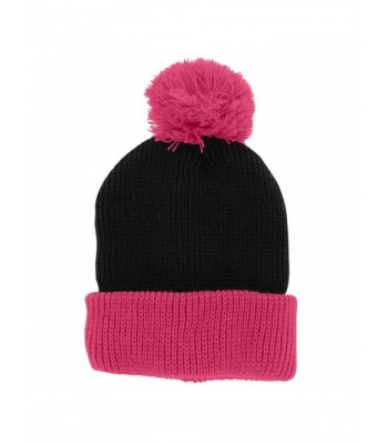 Two Tone Pom Pom Snow Winter Beanie Cap (45+ Colors) - Black Pink - CC11SRVP4LL