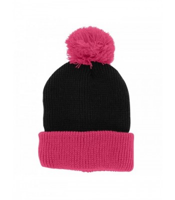 Two Tone Pom Pom Snow Winter Beanie Cap (45+ Colors) - Black Pink ...