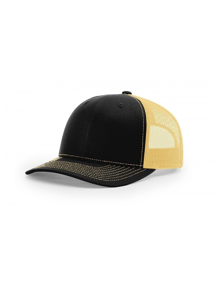 Richardson Black/Vegas Gold 112 Mesh Back Trucker Cap Snapback Hat w/THP No Sweat Headliner - CH185KI8QKE