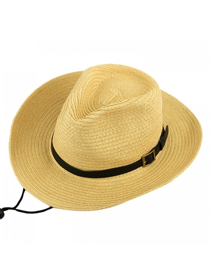 SAYM Fashion Unisex Foldable Western Cowboy Hat Straw Hat Cap Sun Shade - Beige - C811YIXL5M9