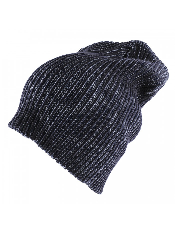 Morehats Two Tone Slouchy Knit Beanie Warm Winter Skater Ski Hip-hop Hat - Navy - CJ11PKZLHIB