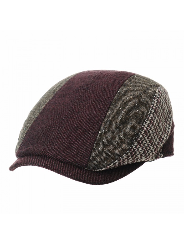 WITHMOONS Flat Cap Knitted Vertical Stripes Houndtooth IVY Hat LD3809 - Wine - CT186W2W6Q4