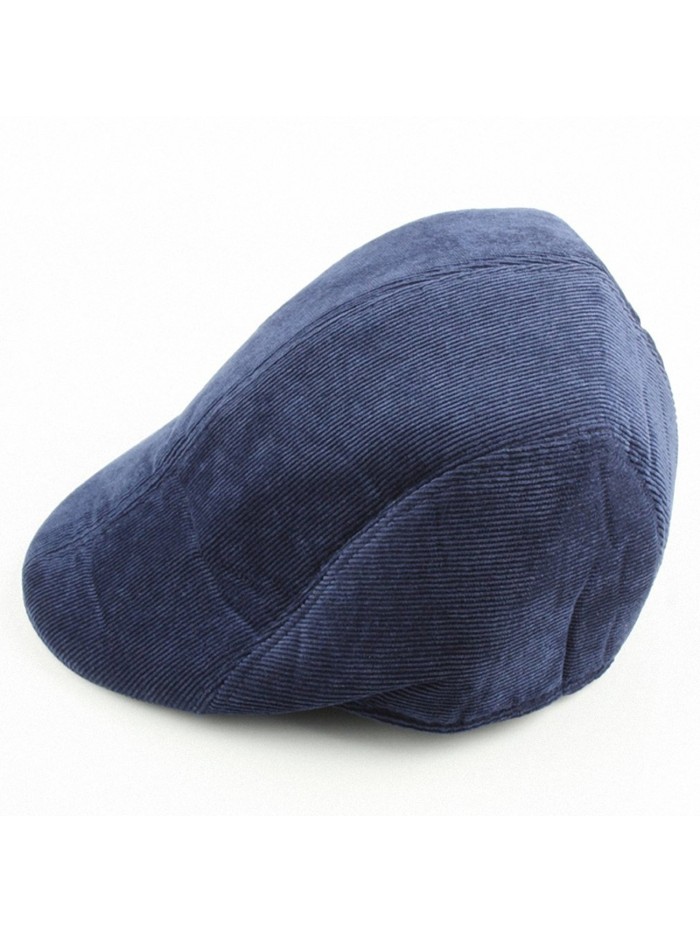 Aoneitem Men's Navy Blue Corduroy Winter Warm Newsboy Flat Cabbie Beret Ivy Cap Hat - CB11PQOMVQD