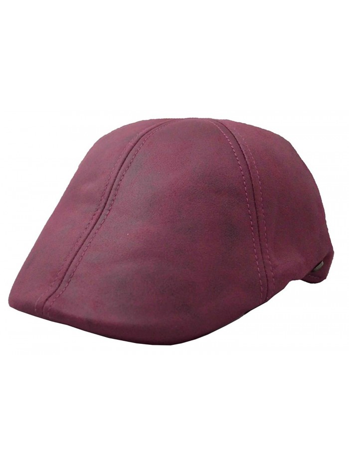 Epoch Men's Leather Feel Ivy Newsboy Duckbill Cap Hat - Burgundy - CP17YH9R9M0