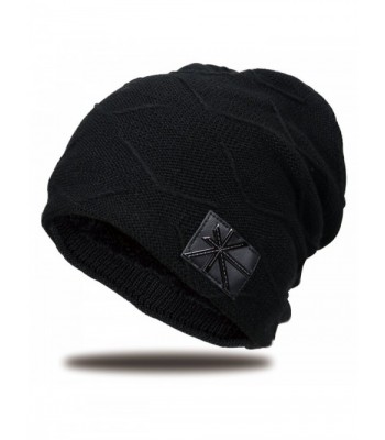 JNINTH Winter Beanie Hats Knitting Thick Slouchy Skull Cap For Men Women - Black - CM188X76URW