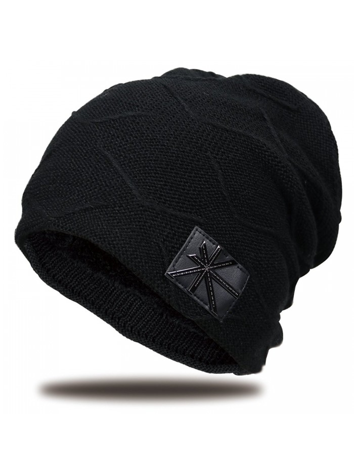 JNINTH Winter Beanie Hats Knitting Thick Slouchy Skull Cap For Men Women - Black - CM188X76URW