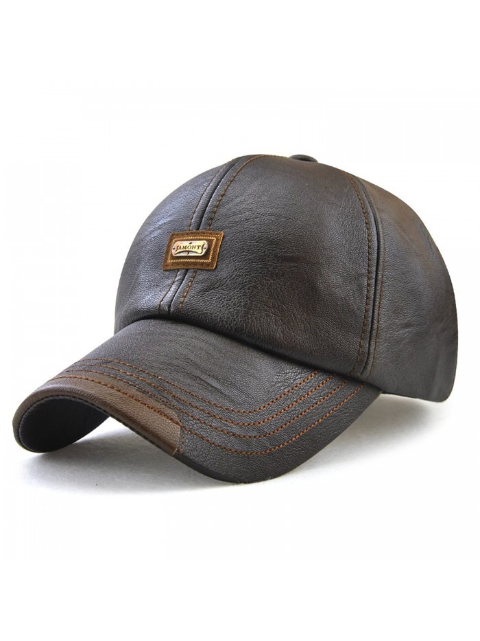 PU Leather Baseball Cap Casquette Flat Hat European and American Retro Style For Men - Dark Coffee - CC1884H5I8L