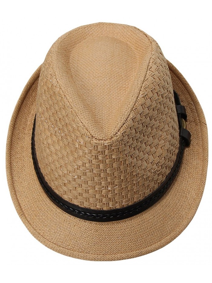 Jimall Men Women Short Brim Jazz Hat Straw Cap Sun Protection Hats Brown - C312HIGIIE5