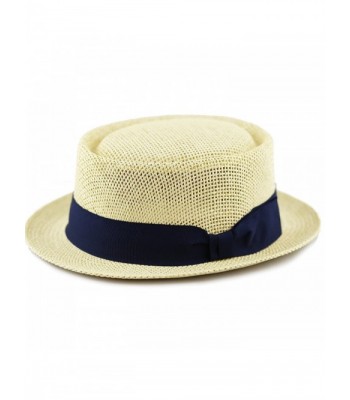 The Hat Depot Unisex Summer Paper Straw Short Brim Porkpie Hat - Natural - C017Y4SM6EK